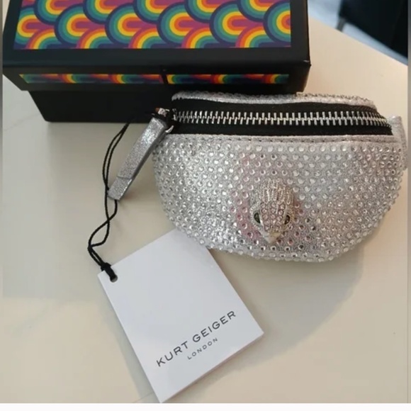 Kurt Geiger Silver Metallic Rhinestone Kensington Wristlet - Picture 1 of 6